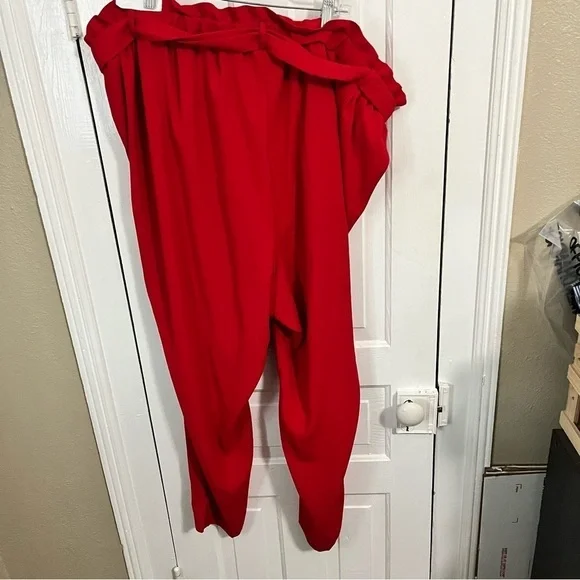 Lane Bryant Red Belted Pull On Ankle Pants Size 26 G - Picture 7 of 8